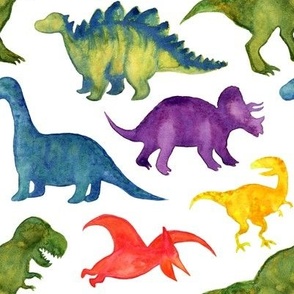 Medium Watercolor Dinosaur Pattern - White