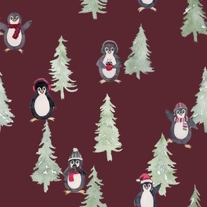 Penguins and Pine Trees on Wine- Medium