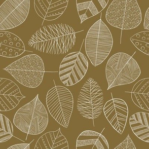 Sketchy Leaves - handdrawn intricate & whimsical leaves in white on brown background