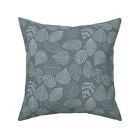 Sketchy Leaves - handdrawn intricate & whimsical leaves in white on dove blue / smoke blue