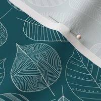 Sketchy Leaves - handdrawn intricate & whimsical leaves in white on teal background