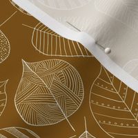 Sketchy Leaves - handdrawn intricate & whimsical leaves in white on rust brown background