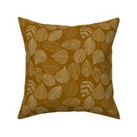 Sketchy Leaves - handdrawn intricate & whimsical leaves in white on rust brown background