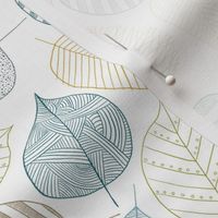 Sketchy Leaves - handdrawn intricate & whimsical leaves in teal, turqoise, yellow, green and brown