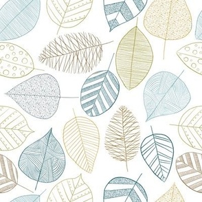 Sketchy Leaves - handdrawn intricate & whimsical leaves in teal, turqoise, yellow, green and brown