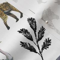 Medium Safari Party with Black Plant Sketches //Painted Safari Animals