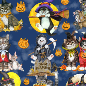 Big Cat Designs Halloween Cat Fabric Repeat Smaller Size