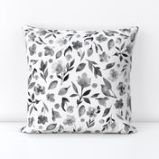 Watercolor Floral Toss - Black and White-Small