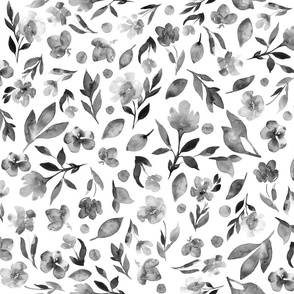 Watercolor Floral Toss - Black and White-Small