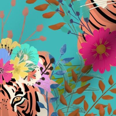 Floral Tiger | tropical jungle | teal