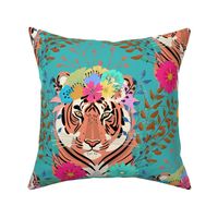 Floral Tiger | tropical jungle | teal