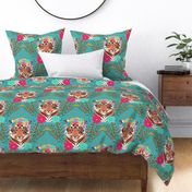 Floral Tiger | tropical jungle | teal