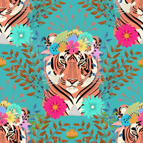 Floral Tiger | tropical jungle | teal