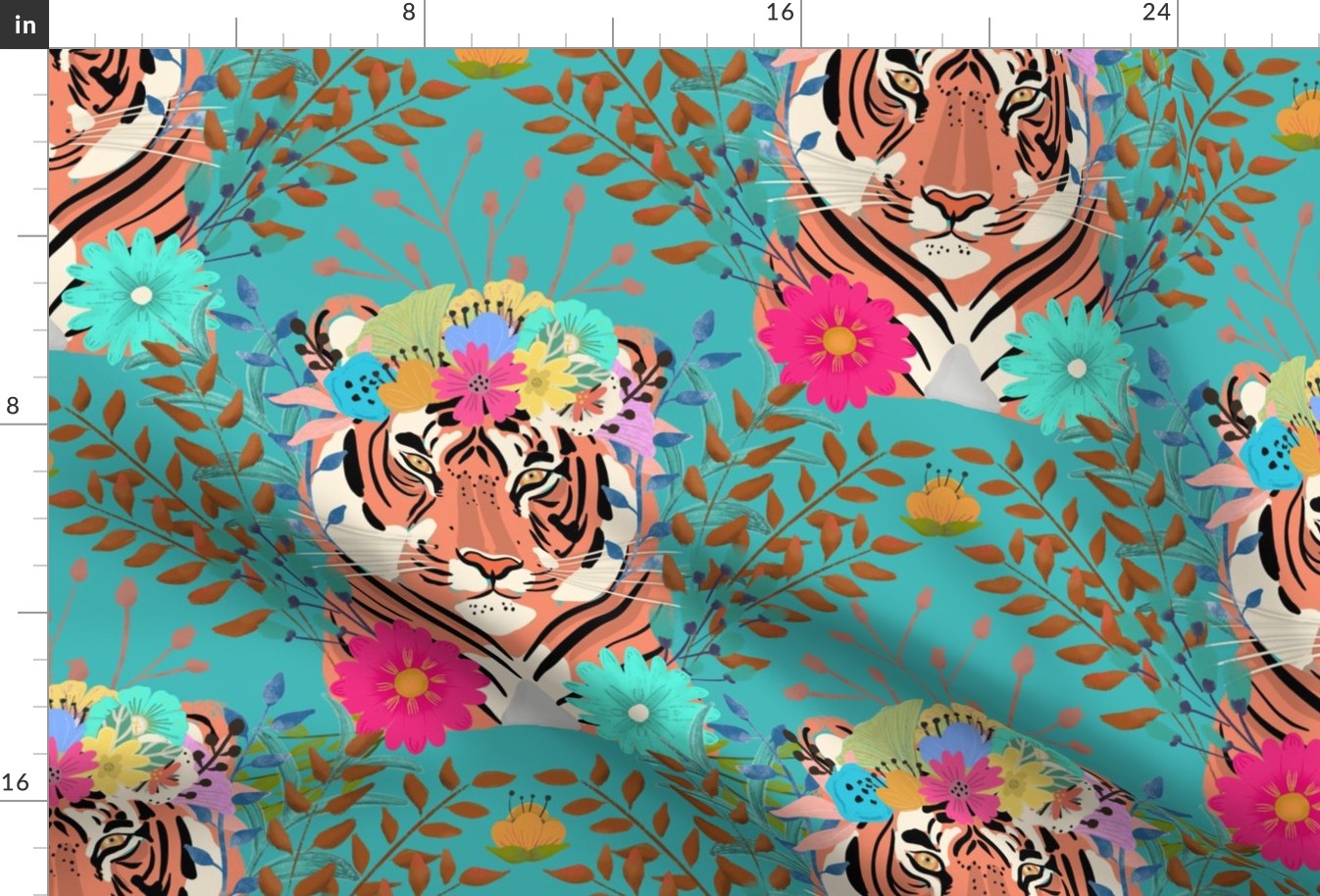 Floral Tiger | tropical jungle | teal
