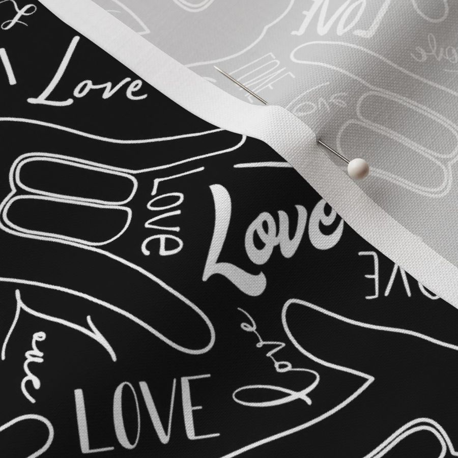 10” ASL love outlines white on black