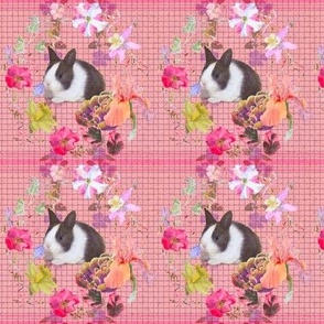 4x4-Inch Repeat of Flower Wreaths on Peachy-Pink Background with Baby Rabbits