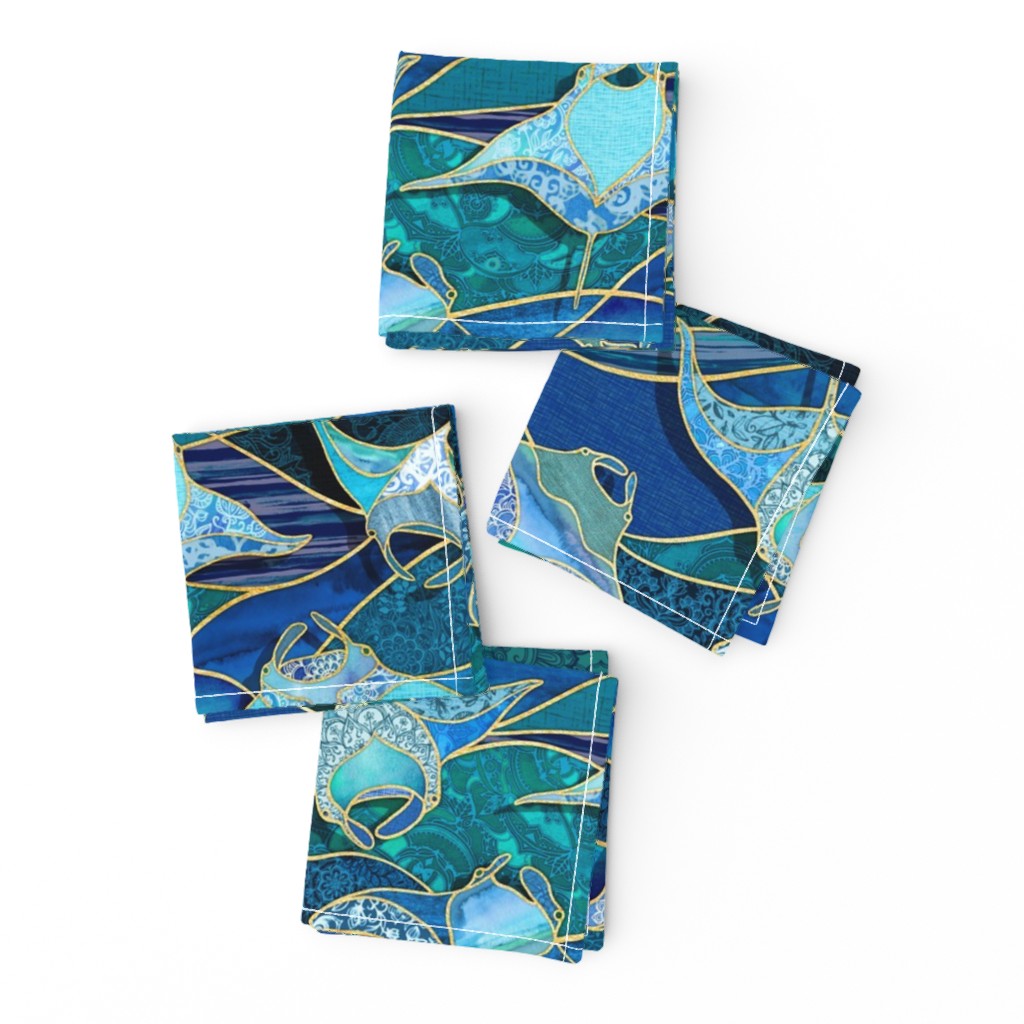 Patchwork Manta Rays in Sapphire and Turquoise Blue - large