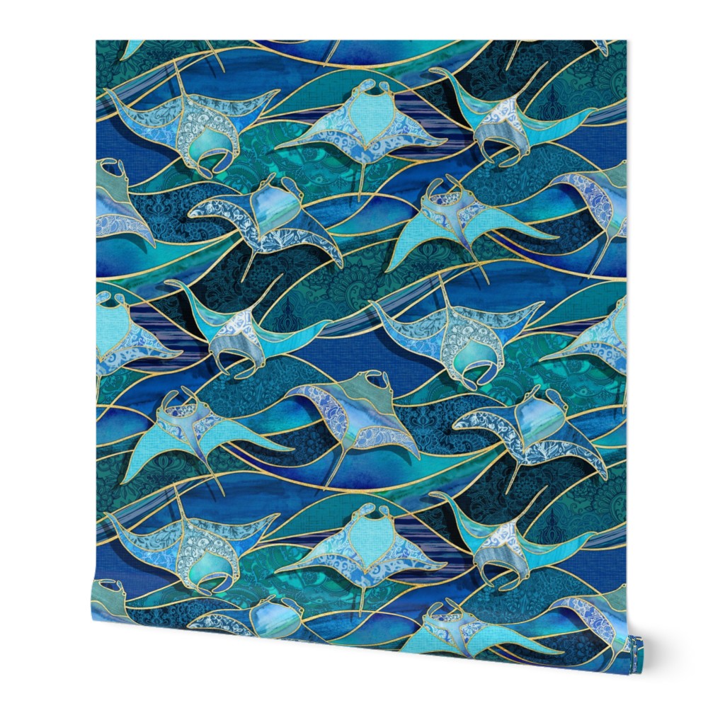 Patchwork Manta Rays in Sapphire and Turquoise Blue - large