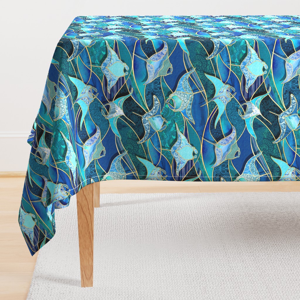 Patchwork Manta Rays in Sapphire and Turquoise Blue - large