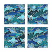 Patchwork Manta Rays in Sapphire and Turquoise Blue - large