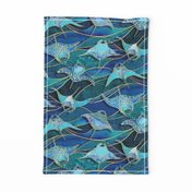 Patchwork Manta Rays in Sapphire and Turquoise Blue - large