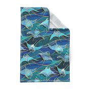 Patchwork Manta Rays in Sapphire and Turquoise Blue - large