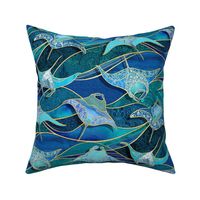 Patchwork Manta Rays in Sapphire and Turquoise Blue - large