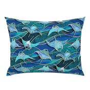 Patchwork Manta Rays in Sapphire and Turquoise Blue - large