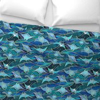 Patchwork Manta Rays in Sapphire and Turquoise Blue - large