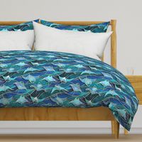 Patchwork Manta Rays in Sapphire and Turquoise Blue - large