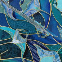 Patchwork Manta Rays in Sapphire and Turquoise Blue - large