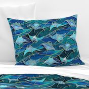 Patchwork Manta Rays in Sapphire and Turquoise Blue - large