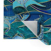 Patchwork Manta Rays in Sapphire and Turquoise Blue - large