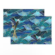 Patchwork Manta Rays in Sapphire and Turquoise Blue - large