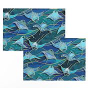 Patchwork Manta Rays in Sapphire and Turquoise Blue - large