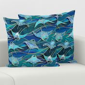 Patchwork Manta Rays in Sapphire and Turquoise Blue - large