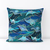 Patchwork Manta Rays in Sapphire and Turquoise Blue - large