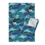 Patchwork Manta Rays in Sapphire and Turquoise Blue - large
