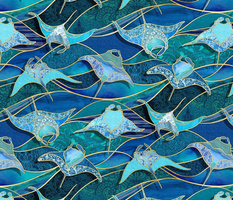 Patchwork Manta Rays in Sapphire and Turquoise Blue - large