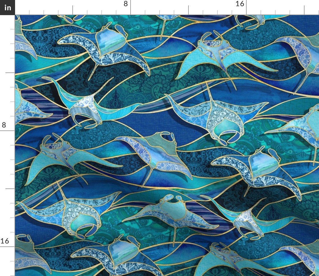 Patchwork Manta Rays in Sapphire and Turquoise Blue - large