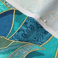 Patchwork Manta Rays in Teal Blue and Jade Green - large