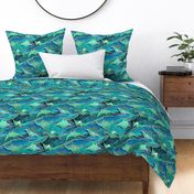 Patchwork Manta Rays in Teal Blue and Jade Green - large