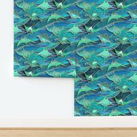 Patchwork Manta Rays in Teal Blue and Jade Green - large