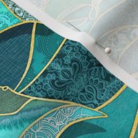 Patchwork Manta Rays in Jade and Emerald Green - large
