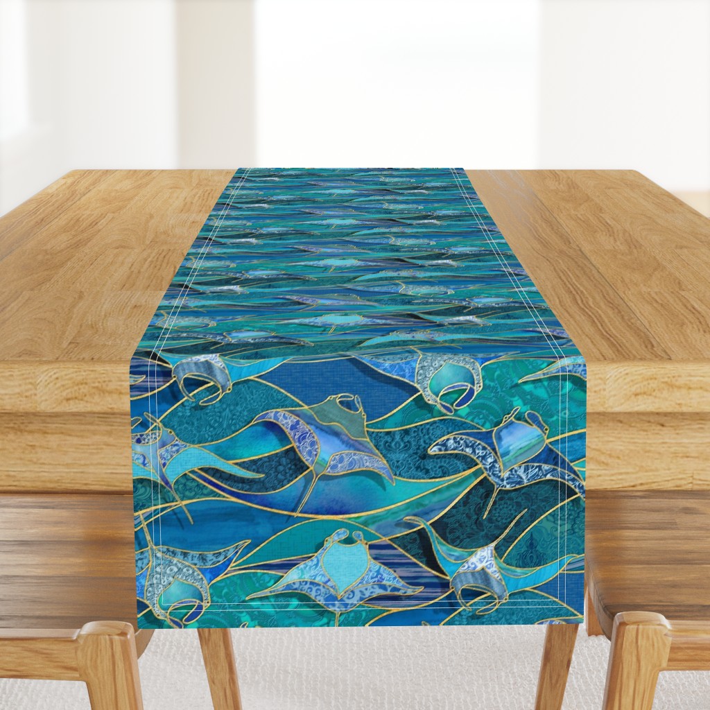 Patchwork Manta Rays in Ocean Blues - large