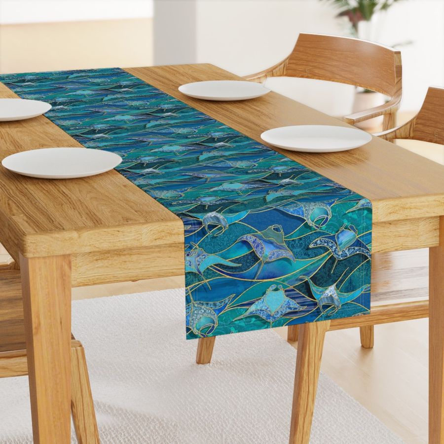 Patchwork Manta Rays in Ocean Blues - large