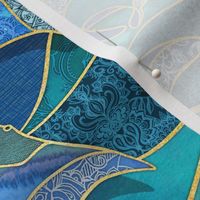 Patchwork Manta Rays in Ocean Blues - large