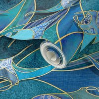 Patchwork Manta Rays in Ocean Blues - large