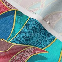 Patchwork Manta Rays in Turquoise Blue and Ruby - large