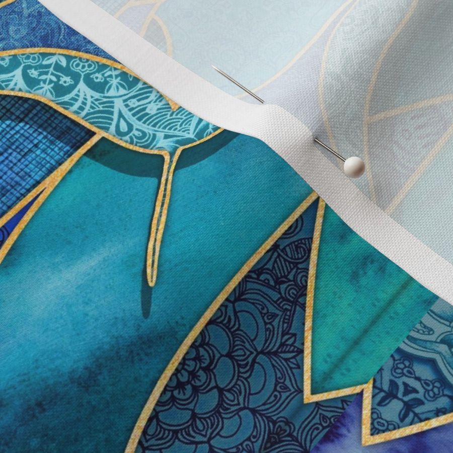 Manta Ray Quilting Square in Sapphire and Aqua - 10.81"